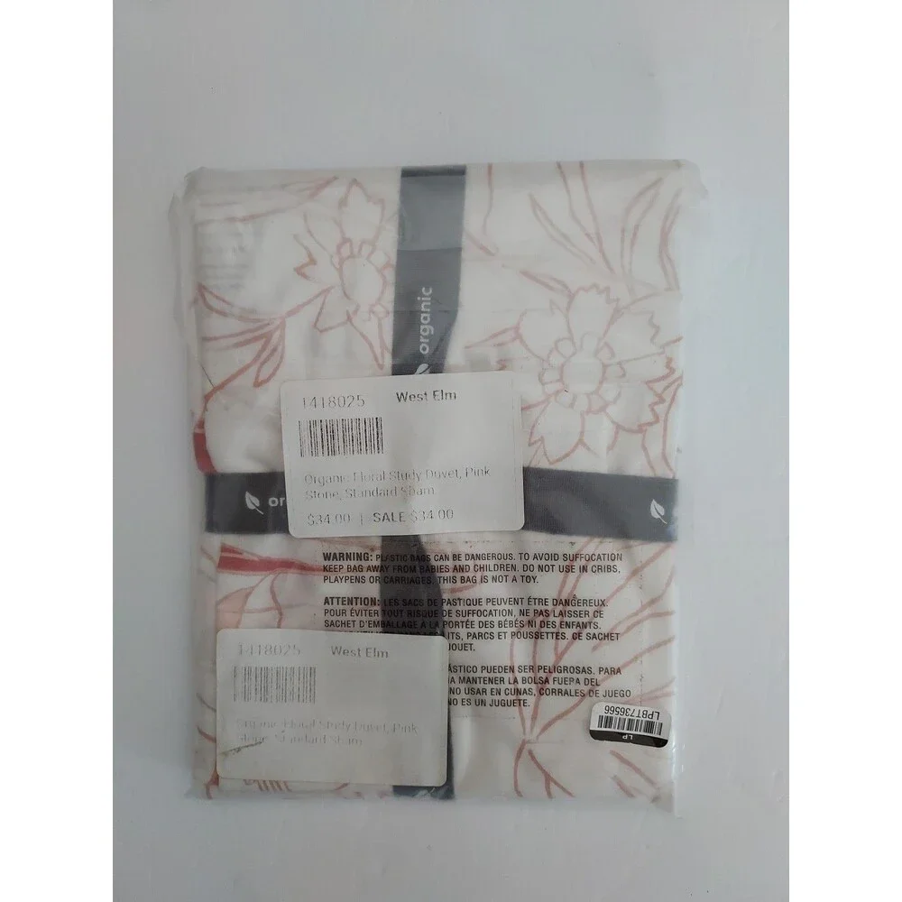West Elm Standard Sham Washed Organic Cotton Pink Stone NEW